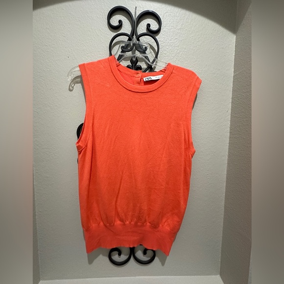 Zara Sleeveless Knit Top Orange Large - Picture 4 of 7